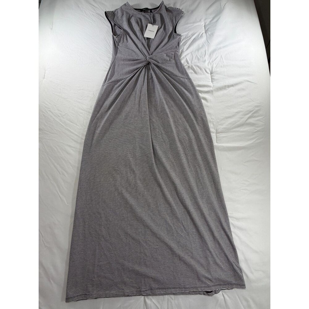 Theory Black and White Striped Knot Front Dress